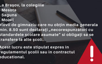 Trei Colegii Naționale din Brașov îi dau afară pe elevii de gimnaziu care obțin medii sub cele fixate de conducere
