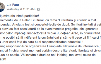 Șefa ISJ Arad, acuzată că a scos din Palatul Cultural un festival despre literatură și civism