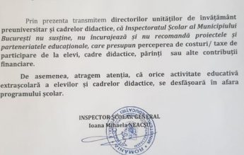 ISMB vrea să descurajeze proiectele și parteneriatele educaționale care presupun taxe sau costuri