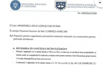 DOCUMENT Propunere a ISMB: în primele două săptămâni revin la școală doar elevii din anii terminali