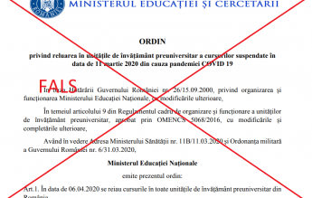 ALERTĂ DE FAKE NEWS Un ordin fals de ministru, despre începerea școlii pe 6 aprilie, circulă pe internet