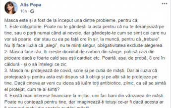 Cont prezentat ca fiind al unei profesoare la C.N. George Coșbuc, ambasador al teoriilor anti-mască pe Facebook