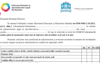 DOCUMENT FePAL a lansat un formular pentru părinții care vor ca școala să treacă online