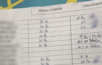 AEC: Tabel cu sume de bani pentru fondul clasei și cadouri, la un liceu din Constanța