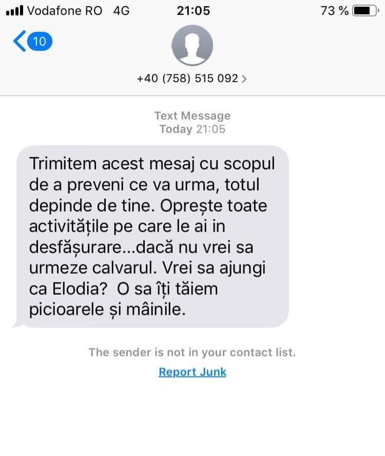 mesaj de amenințare Emilia Șercan