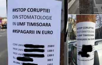 O femeie, amendată pentru afișele cu profesori de la UMF Timișoara acuzați de corupție