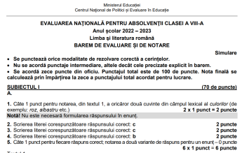 OFICIAL Subiectele și baremele la simularea probei de Limba română din Evaluarea Națională