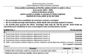 Baremele și subiectele de la simularea Evaluării Naționale au fost publicate