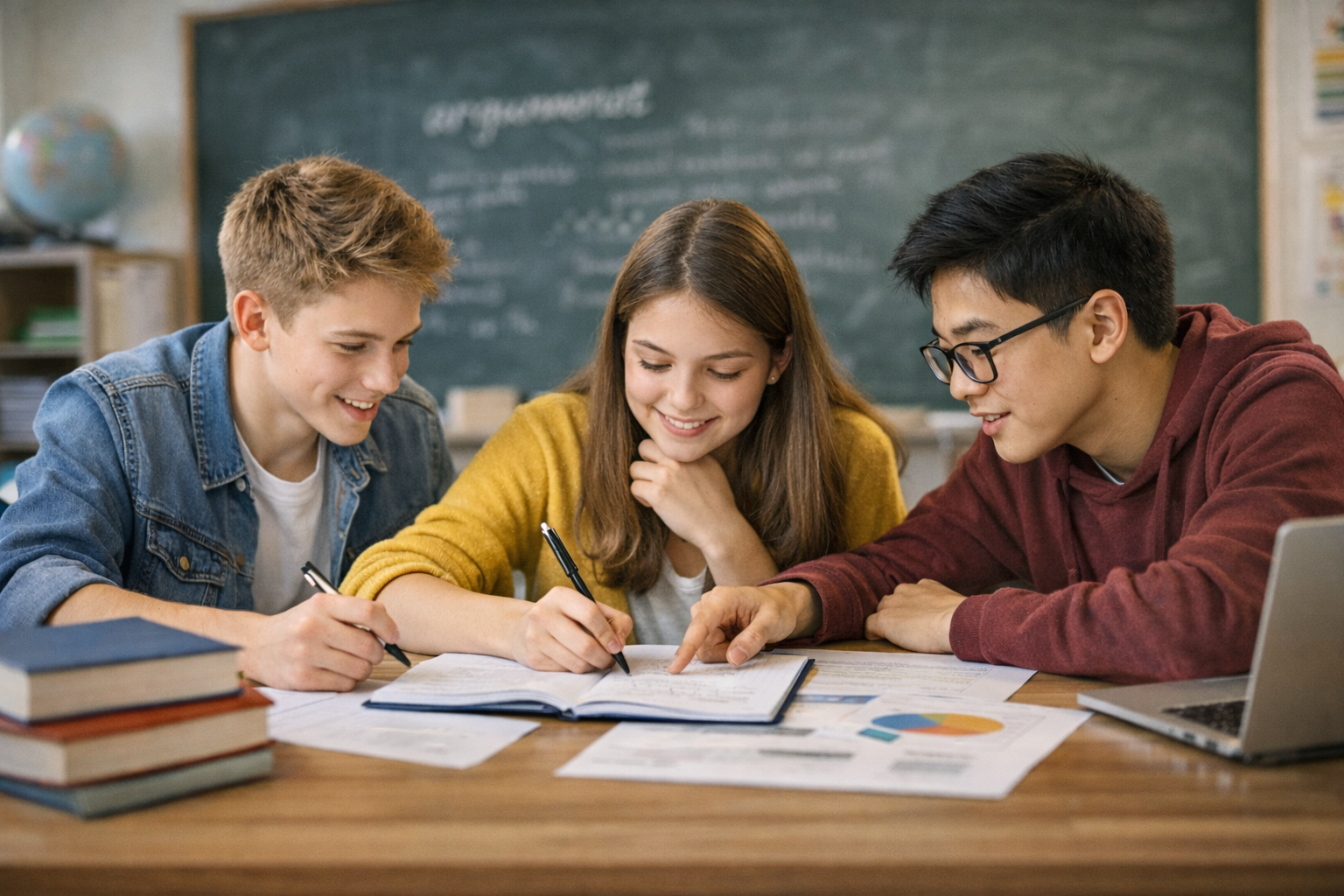 elevi lucrând împreună într-o sală de clasă dezvoltând gândirea critică
