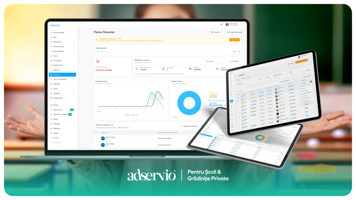 modul financiar Adservio captura de ecran