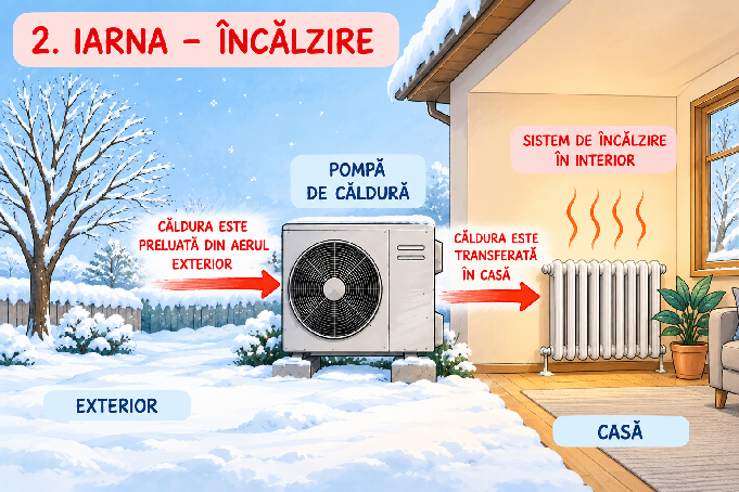 iarna cum funcționează pompa de căldură