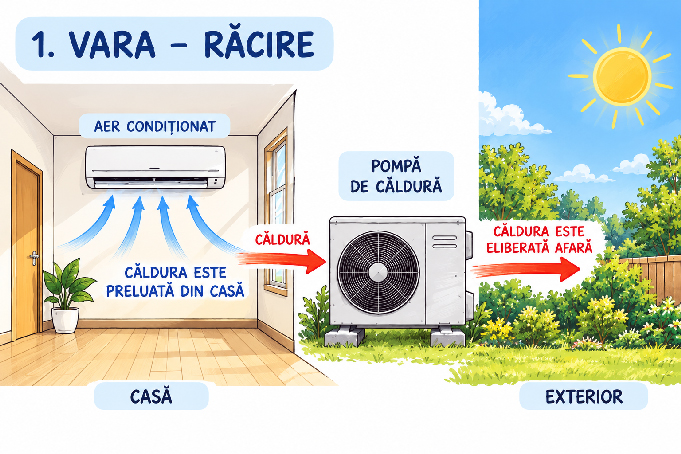 aer condiționat pompa de căldură, cum funcționează